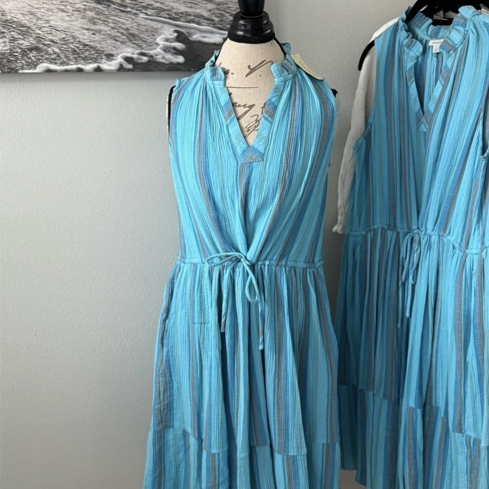NWT Sundance Turquoise Blue Sleeveless Dress With Tie - 100% Cotton - Picture 5 of 11